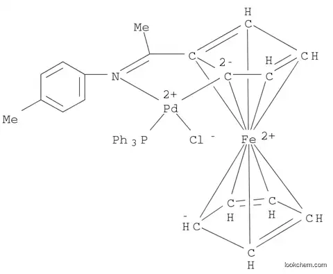 Molecular Structure of 155940-98-0 (CHLORO[2-[1-[(4-METHYLPHENYL)IMINO]ETHYL]FERROCENYL-C,N](TRIPHENYLPHOSPHINE)-PALLADIUM)